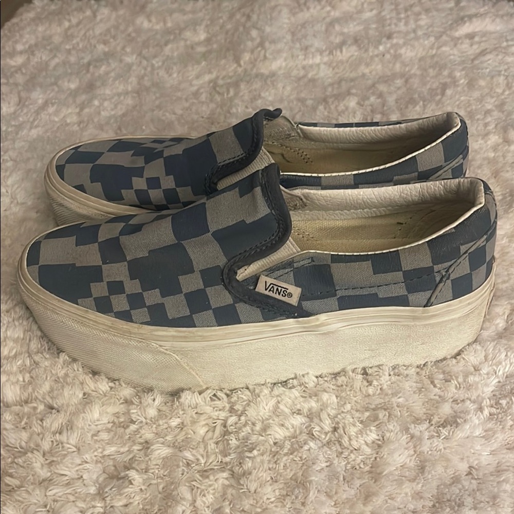 Vans Classic Stacked Platform Blue and Gray Checkered Slip-Ons 5 M 6.5 W - Picture 3 of 11